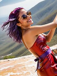 The latina girl 24 years old wears a red dress at Hierve el Agua springs